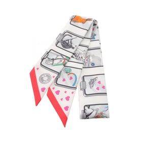 Hermès Twilly HERMES STORY Silk Scarf for Women in White, Red, and Multicolor