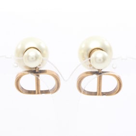 Christian Dior Dior CD logo earrings with gold-plated faux pearls for women in gold and white.