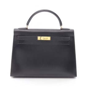 Hermes Hermès Kelly 32 handbag in calfskin box calf leather, black.