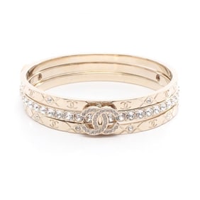 CHANEL Coco Mark Bangle Accessory, Gold Plated with Rhinestones, Women's, Gold/Clear