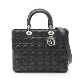 Christian Dior Dior Lady Large Cannage Handbag, Leather, Women's, Black