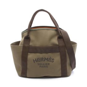 Hermes Hermès Sac de Pansage Tote Bag, Canvas Toile Chevron, Women's, Khaki/Brown