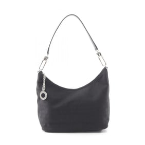 BVLGARI Logomania Shoulder Bag, Canvas and Leather, Women's, Black