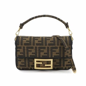 Fendi Zucca Mini Mamma Baguette 2-way hand and shoulder bag in brown canvas leather with gold