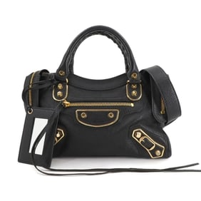 Balenciaga Classic Metallic Edge Mini City 2-way hand/shoulder bag in black leather (390160)