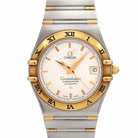 OMEGA Constellation Chronometer Two-Tone 1302 30 Men's Watch with Date Display, Ivory Yellow Gold,