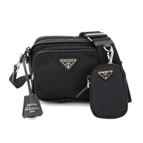 Prada Re-Edition 2005 Shoulder Bag in Black Nylon and Saffiano Leather with Silver Hardware (1BH153)