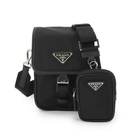 Prada Shoulder Bag in Nylon and Saffiano Leather, Black Nero, 2VD043