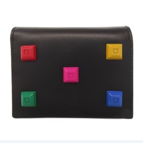 Salvatore Ferragamo Gancini motif studded leather bifold wallet for women.