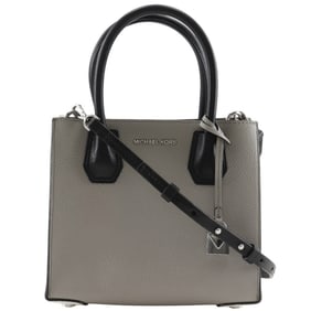 Michael Kors Mercer handbag, two-tone leather shoulder bag in gray/white, 2-way, for women.