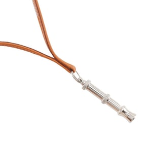 Hermes Hermès Shifre Necklace with Ultrasonic Whistle, Orange/Silver, Approx. 20g, Women's