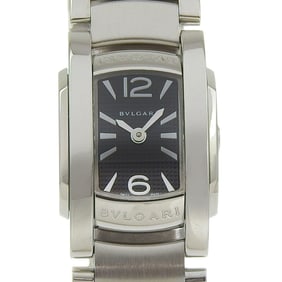 BVLGARI Assioma Watch AA26S Stainless Steel Quartz Analog Display Black Dial Women's