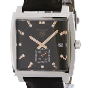 TAG HEUER Monaco Diamond Steel Leather Quartz Watch WAW131E