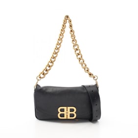 Balenciaga BB SOFT Small Shoulder Bag, Leather, Women's, Black, 748598/1000