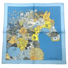 HERMES Gavroche Robe Legere Detail Scarf, 100% Silk, Blue, 12128