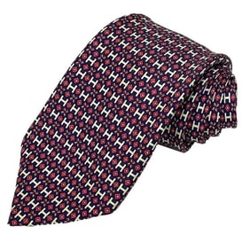 Hermes HERMES Tie Silk Twill H Pattern Navy x Pink Men's