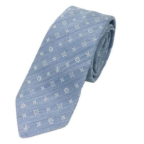 LOUIS VUITTON Louis Vuitton Tie Cravate Monogram M77088 Blue Light 100% Silk Men's