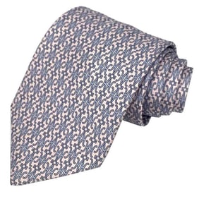 Hermes HERMES tie H pattern pink x light blue 100% silk men's