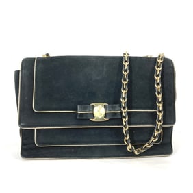 Salvatore Ferragamo Vara Ribbon Shoulder Bag in Black Suede