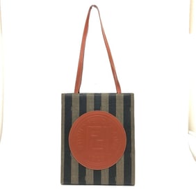 FENDI Pecan Logo Tote Bag, Shoulder PVC/Leather, Women's, Khaki
