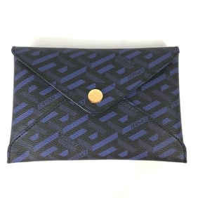 VERSACE Greca Clutch Bag Pouch Leather Women's Blue
