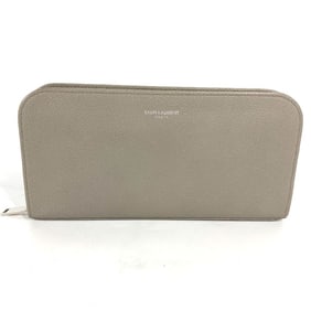 Yves Saint Laurent SAINT LAURENT PARIS 326599 Logo Round Zip Long Wallet Leather Women's Gray