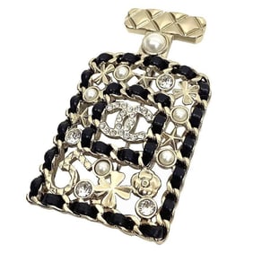CHANEL Brooch with Bottle Motif, Matelasse Design, Clover, Camellia, Pearl, Coco Mark, Gold and