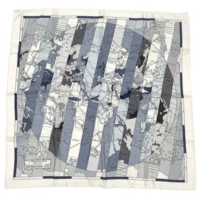 HERMES Scarf, Carré 90, LE MONDE EST VASTE, World Map, White, 100% Silk