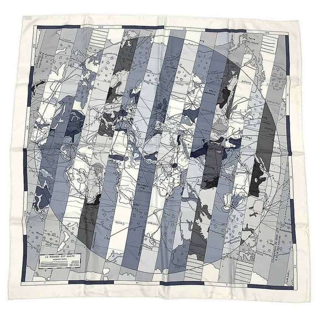 HERMES Scarf, Carré 90, LE MONDE EST VASTE, World Map, White, 100% Silk (1 of 3)