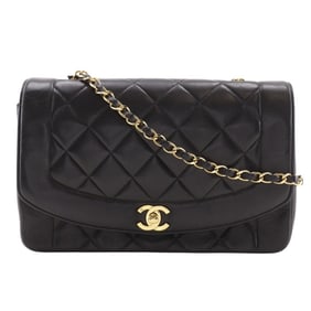 CHANEL Diana 25 Shoulder Bag, Matelasse Chain A01165, Lambskin, Black, A5, Turnlock, Women's