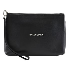 Balenciaga Clutch Bag 593815 Leather Black A5 Logo Unisex
