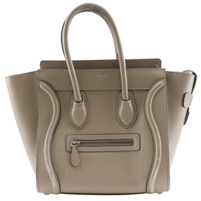 Celine Luggage Micro Shopper Handbag, Beige Leather, A5, Women's