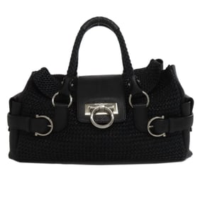 Salvatore Ferragamo Gancini hardware handbag, raffia, women's