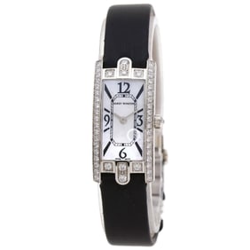 Harry Winston AVCQHM16WW024 Avenue C Mini Watch, 18K White Gold with Leather and Satin, Diamonds,