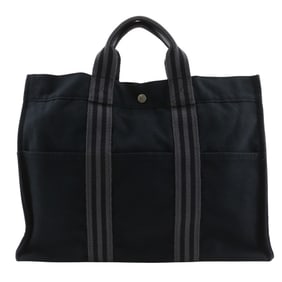 Hermes Hermès Fourre Tout MM handbag tote bag, black cotton with snap closure, unisex