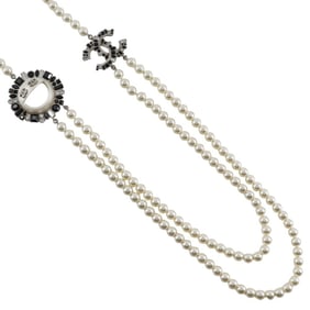 CHANEL Smile Necklace with Coco Mark, B16, Faux Pearl and Rhinestones, Black, Approx. 167g, Unisex