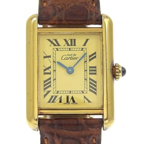 Cartier Must Tank SM Watch, cal. 057, Silver 925 with Leather Strap, Quartz Movement, Analog