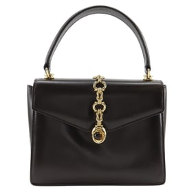 Gucci One-Handle Handbag, Old Leather, Brown, A5, Turnlock, Women's
