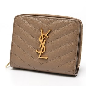 Saint Laurent Cassandra Matelasse Compact Wallet Zip Around 668288 403723 Leather Greige E-158890