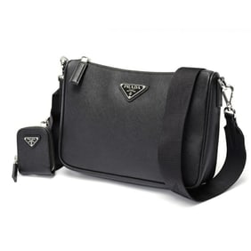 PRADA Saffiano Leather Shoulder Bag 2VH113 Black S-158966