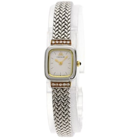 Seiko 1E70-5130 Credor Square Face Diamond Watch, Stainless Steel/18K White Gold, Women's