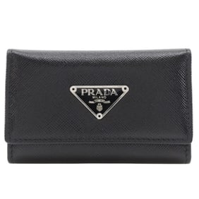 Prada Saffiano 6-ring triangular key case, M222A, black leather with snap closure, unisex