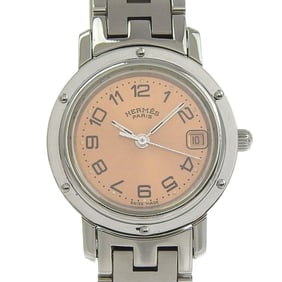 Hermès Clipper Watch CL4.210, Stainless Steel Quartz Analog Display, Pink Dial, Women's