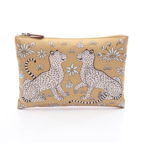 Hermes Hermès Silky Pocket Pouch Bag, Silk and Leather, Women's, Beige/Multicolor