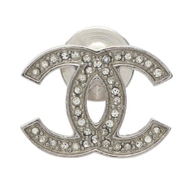 CHANEL Coco Mark Brooch, Stainless Steel with Rhinestones, Women's, Silver/Clear