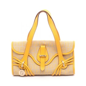 Fendi Zucchino Handbag, Canvas and Leather, Women's, Yellow/Beige
