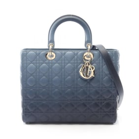 Christian Dior Dior Lady Large Cannage Handbag, Leather, Women's, Blue