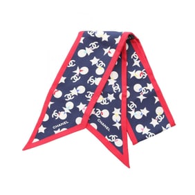CHANEL Coco Mark Silk Scarf for Women, Navy/Multicolor