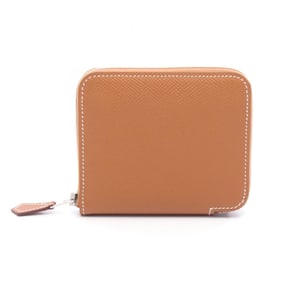 Hermes Hermès Azap Compact Silkin Round Wallet in Calfskin Leather with Epsom Leather, Brown, for