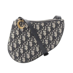 Christian Dior Dior Saddle Oblique Shoulder Bag, Canvas and Leather, Women's, Gray/Navy